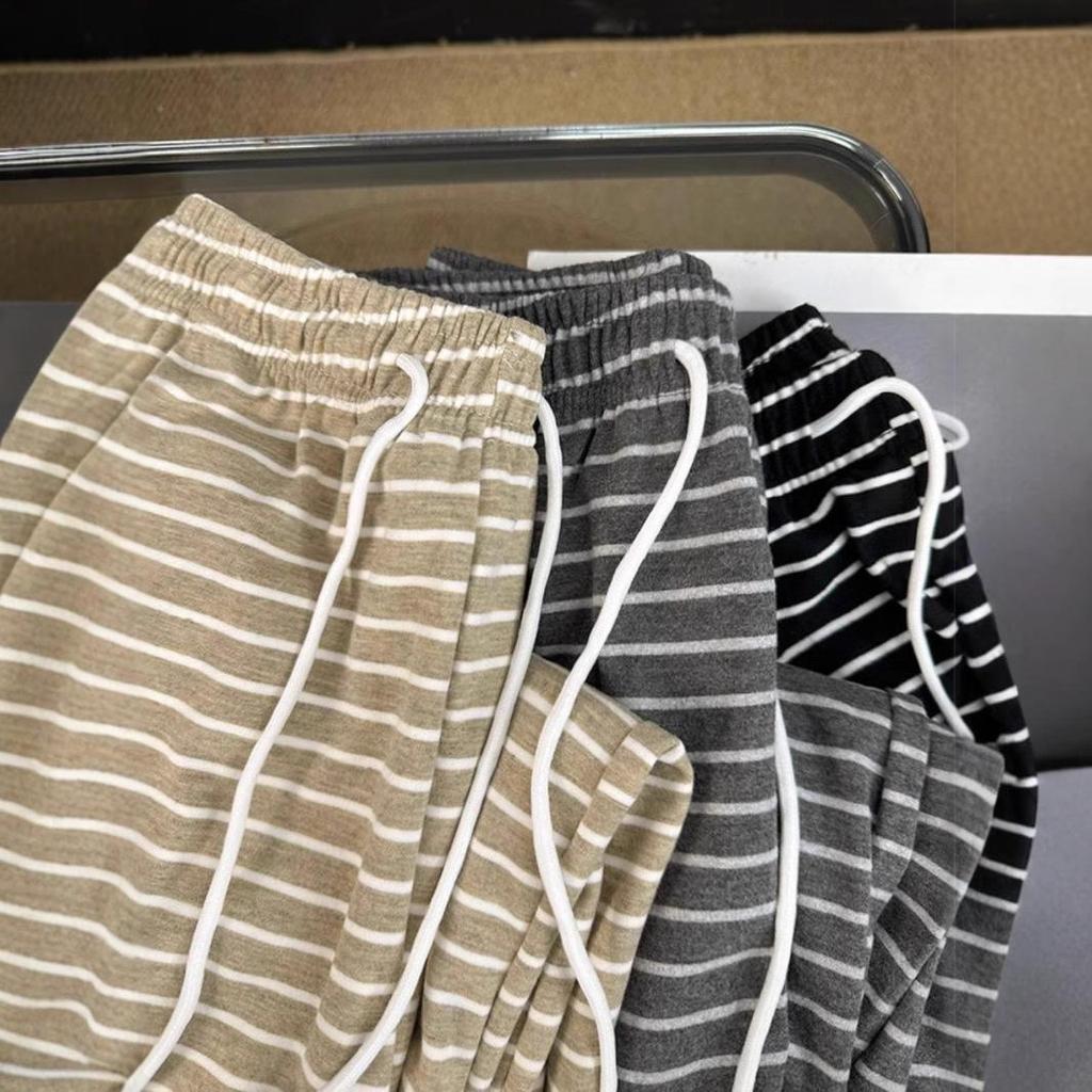 Women's High-Waisted Striped Drawstring Pants, Petite Size, Soft Wide-Leg, Perfect for Spring and Autumn