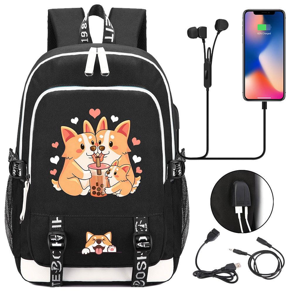 Zaino carino Shiba Inu per adolescenti ragazzi con USB, Borsa di grande capacità per il ritorno a scuola per studenti, Viaggi quotidiani