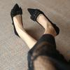 2025 New Spring Autumn Women's French High Heels - Pointed Toe Stiletto Low Heel, Elegant Black Bowknot Single Shoes XCY-6688-5