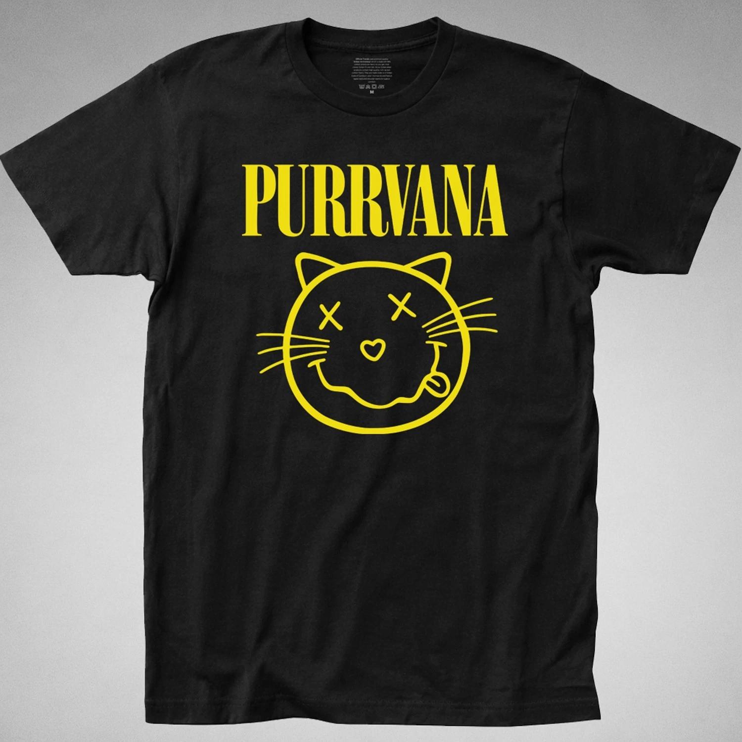 PURRVANA T-Shirt TEE cat grunge kurt funny parody grunge is dead 90s cobain purr XL