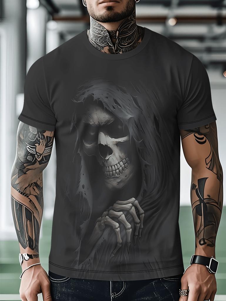 2026 New Men's Punk Style T-Shirt Skeleton 3D Pattern Printing Cool Fashion Graphic Streetwear Summer Oversize Men's Clothing