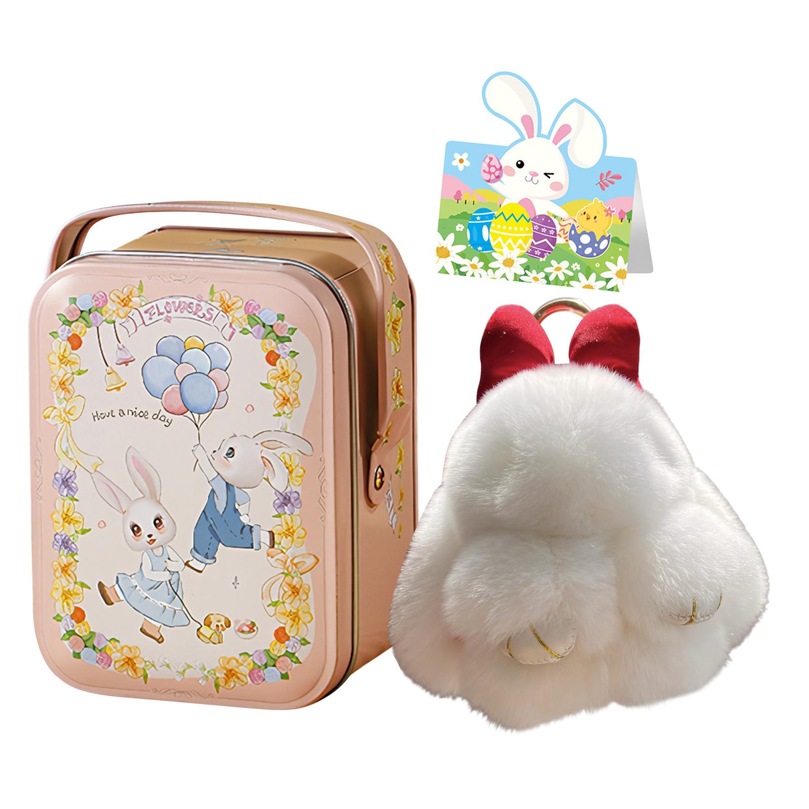 

Bunny Keychain with Tin Box & Card Fluffy Rabbit Charm Handmade with Metal Buckle for Women Car Bags Backpacks Easter Gift белый