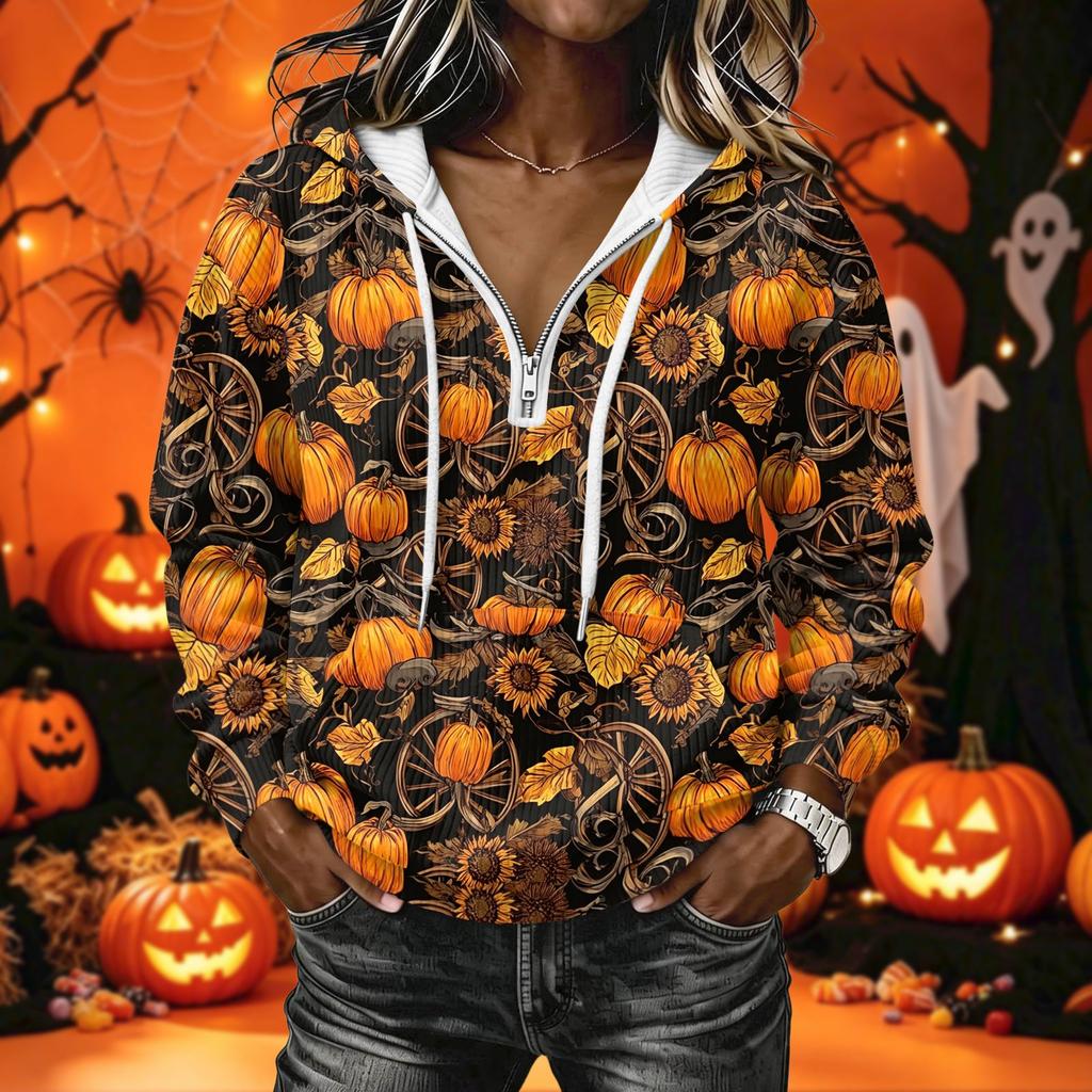 Women's Halloween Print Pullover Hoodie Long Sleeve with