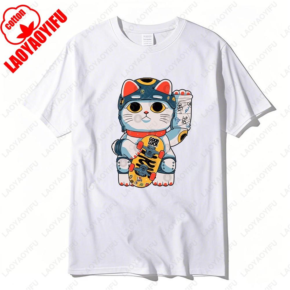 Lucky Cat Snapper Braise Tshirt Japanese Style Cute Kitten Funny Clothes Sushi Popular Trend Fashion Summer Cotton Short Sleev
