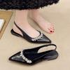 French Pointed Toe Shallow Mouth Low Heel Shoes Spring and Summer Temperament Baotou Rhinestone Soft Sole Shoes