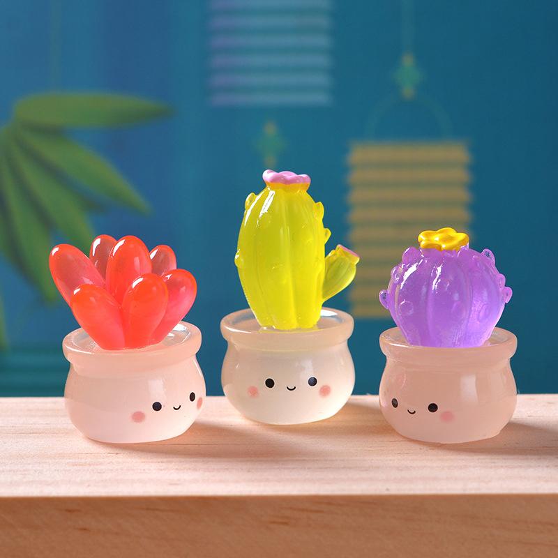 Mini leuchtende Kaktusfiguren, Ornamente, Kunstharz, Kaktus-Serie, Bonsai-Dekor, kreatives Zuhause, Mikro-Landschaftszubehör, Auto-Ornament