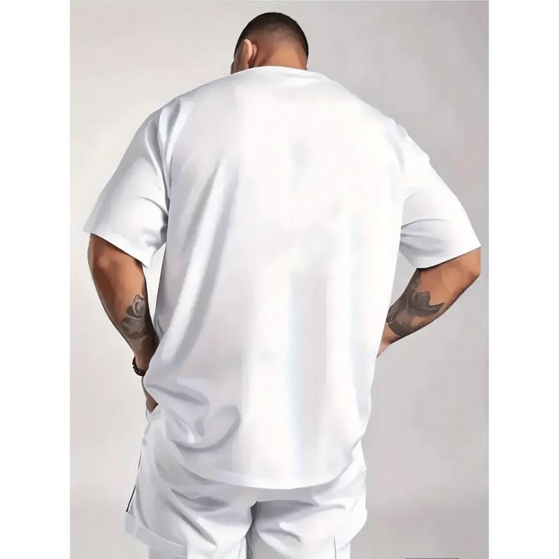 European sizes Men's Edgy Metal Skull Print T-Shirt - Gothic Heavy-Duty Short Sleeve Round Neck Top  | Machine-Washable Summer Casual Wear