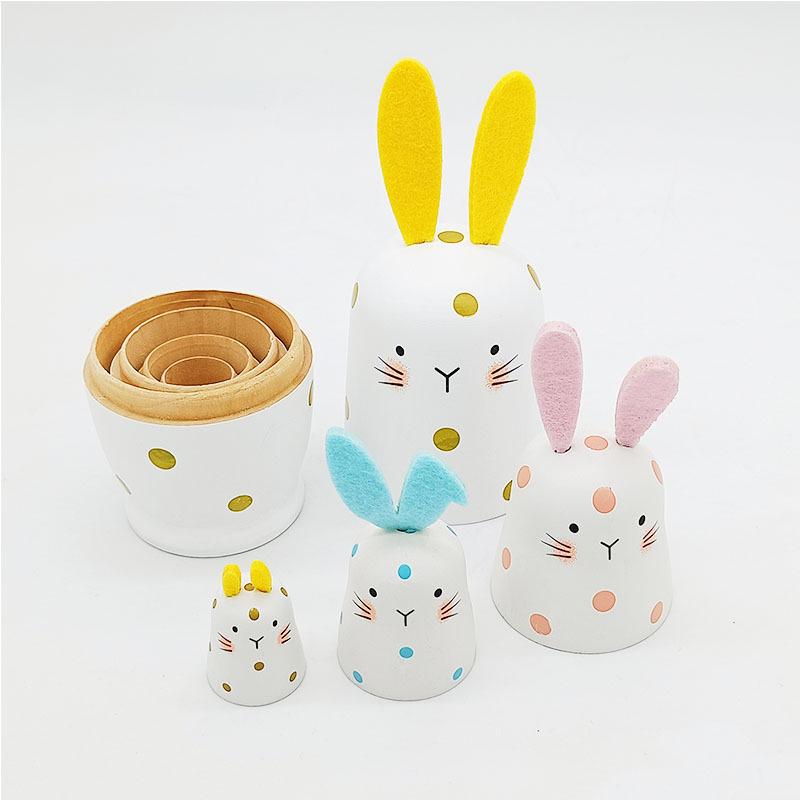 Four-Layer White Rabbit Russian Nesting Dolls - Christmas Birthday Gift, Kindergarten Teaching Aids, Wooden Crafts Ornaments