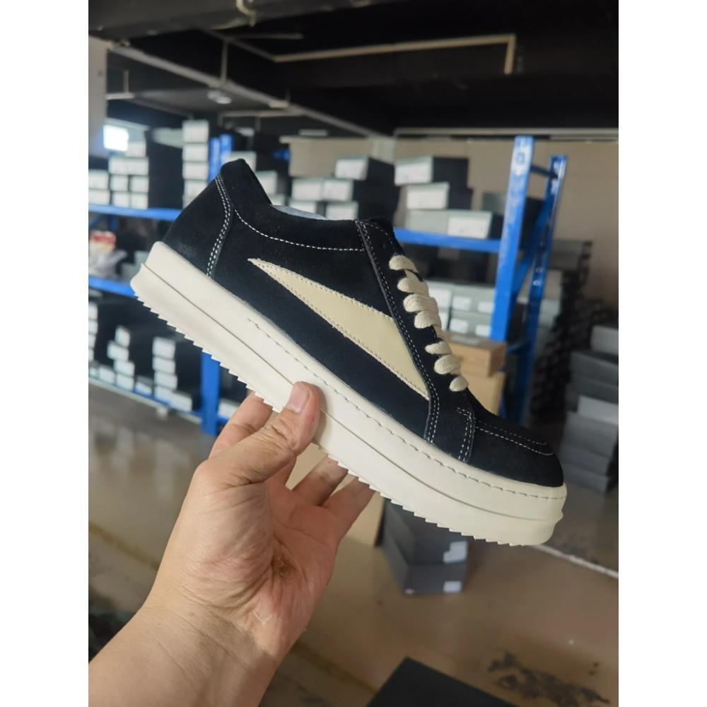 Rock Vintage Men Genuine Leather Round Casual Shoes Luxury Trainers Lace Up Women Flat Sneakers Hip-hop Street Dunk Shoes