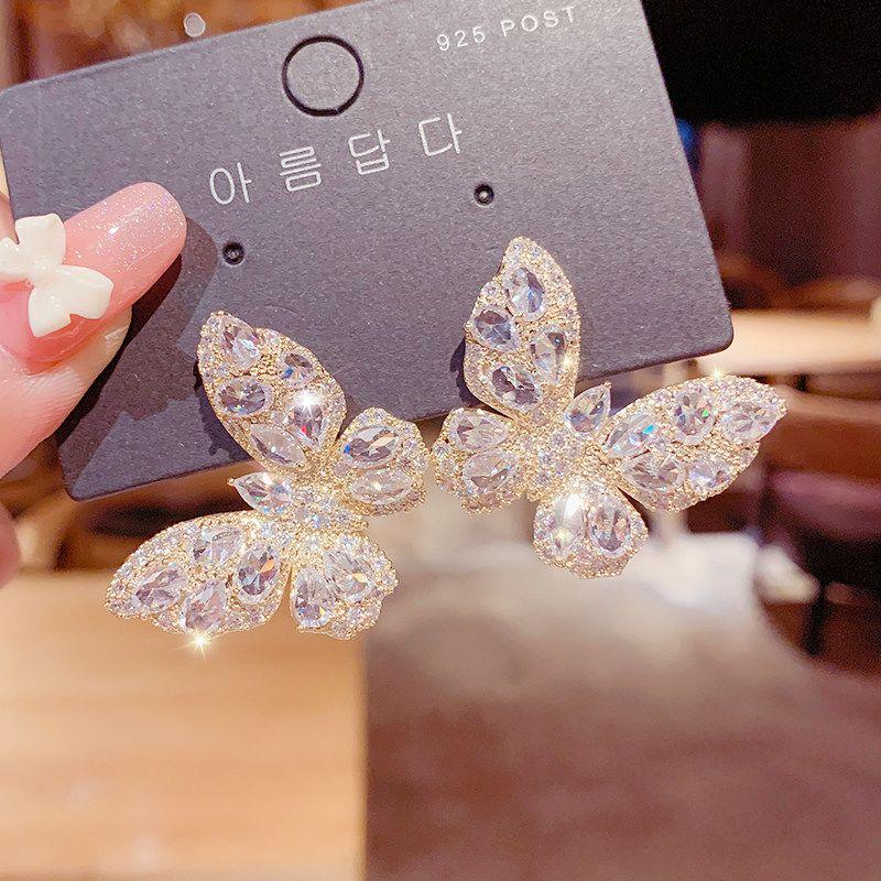 

Korean Dongdaemun European and American Style Exaggerated Full Diamond Bowknot Tassel Large Earrings 2025 New Trendy Earrings for Women Golden E2-78
