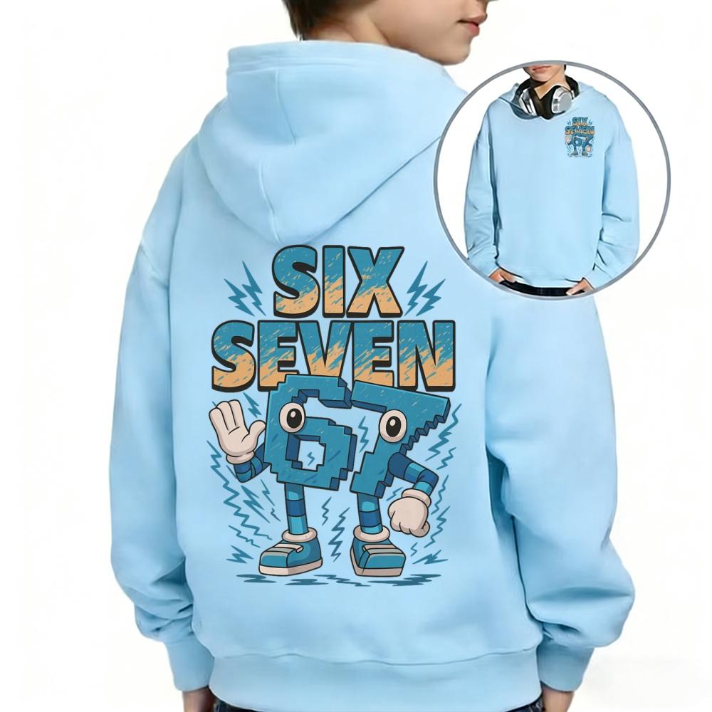2026 Nouveau Sweat à capuche imprimé six ou sept Brainrot pour enfants, blouse décontractée à manches longues dessin animé, mode streetwear unisexe