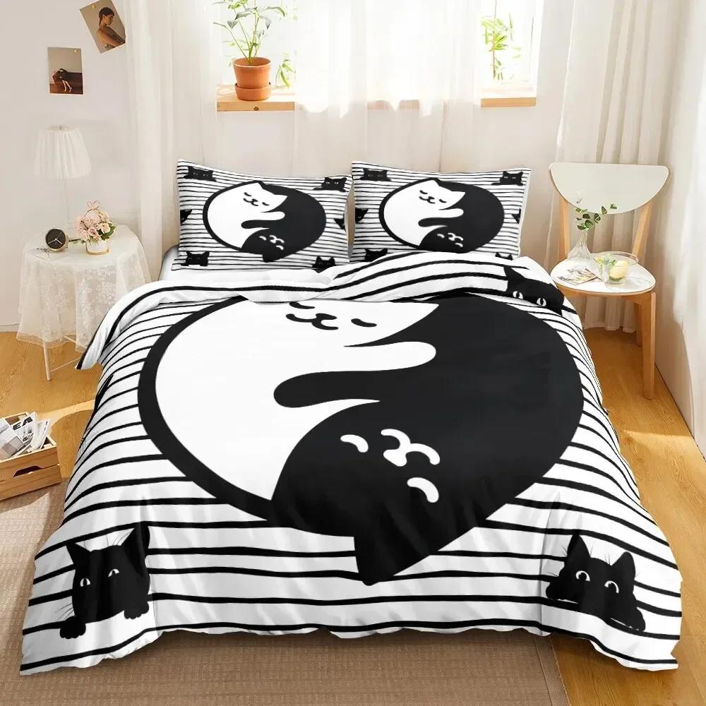 Cat Cartoon Cute Kitten Comfortable Duvet Quilt Cover Pillowcase Bedding Set Children Bedroom Decoration Home Textile