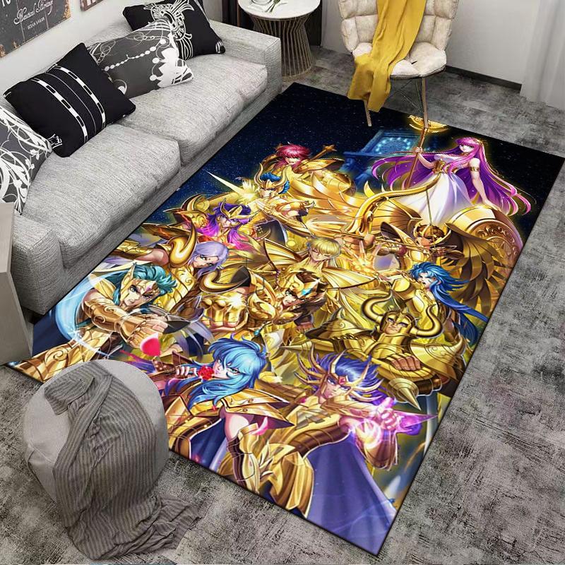 Anime-Style Carpet Golden Warriors with Fantasy Characters Design Suitable for use as an anti-slip for living room bedroom sofas