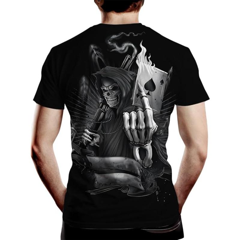 Men's Summer 3D T-shirt Fashionable Casual Loose Pattern Skull Print Round Neck Short Sleeved T-shirt Top S- 6XL
