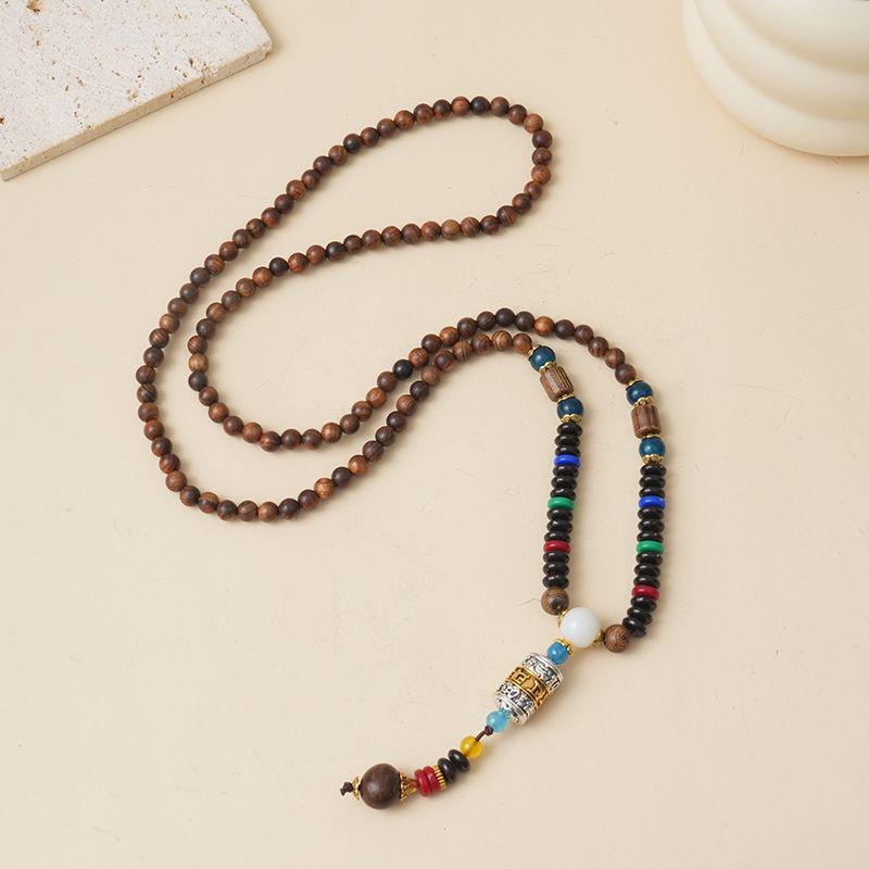 Ethnic Style Wood Necklace & Prayer Beads - Unisex Versatile Chicken Wing Wood Sweater Chain