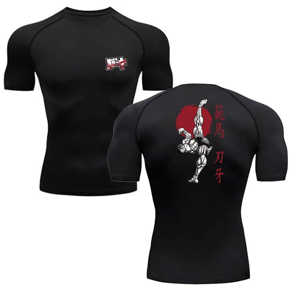 Herren Gym Kleidung Anime Herren Kompressions-T-Shirt Fitness Sport Laufen Eng Baki T-Shirts Athletisch Schnelltrocknend Sommer Oberteile T-Shirt
