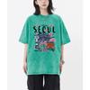 Seoul Beautiful Scenery Printed Washed T-Shirt Female Breathable Cotton Cool Tee Shirt Summer Snow Wash Clothing