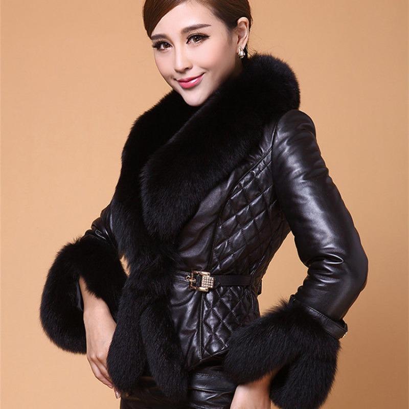 

Женская короткая приталенная куртка из кожи на осень и зиму, маленькое утолщенное пальто из искусственного лисьего меха 3XL