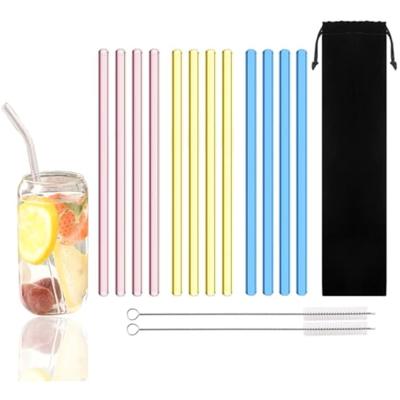 15er-Pack wiederverwendbare Glasstrohhalme, 20 cm x 8 mm, Reise-Set, inklusive 12 Strohhalmen, 2 Reinigungsbürsten und 1 Beutel, für Smoothies, Getränke und Säfte