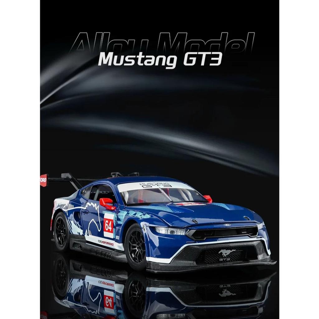 1/24 Ford Mustang GT3 #64 Alloy Track Racing Car Model Diecast Metal Muscle Sports Vehicles Car Model Sound and Light Kids Gifts