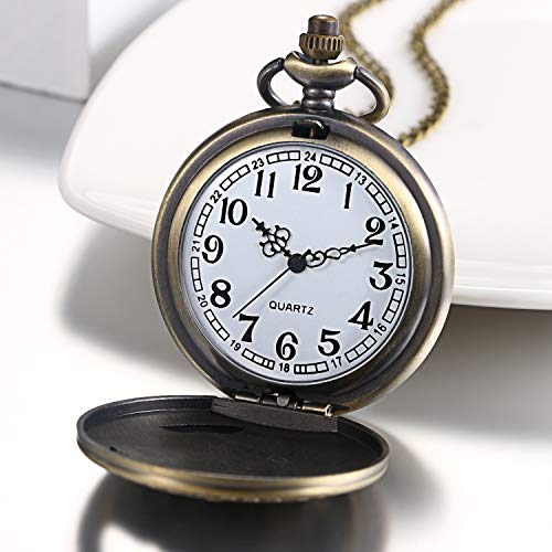 JEWELRYWE Antique Train Pendant Analog Pocket Watch Necklace for Men, Perfect for Coming-of-Age Ceremonies, Birthdays, Anniversaries, and Christmas. B