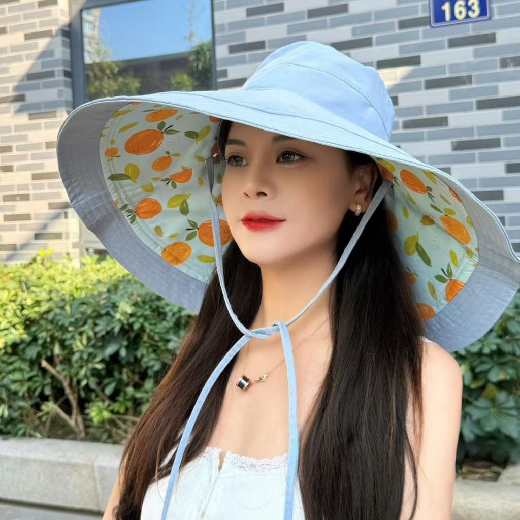 Summer new bucket hat UV protection women plus big eaves double-sided wear sunscreen hat travel beach hat sun hat