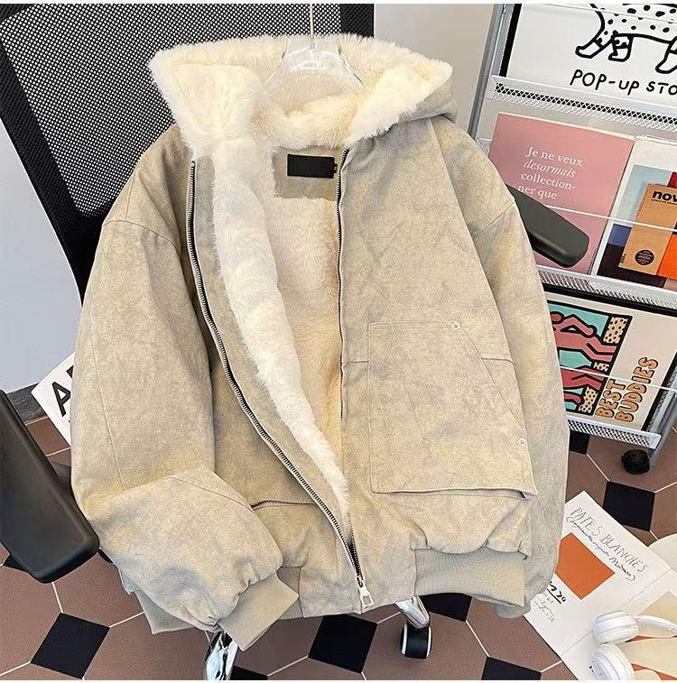 

2025 Winter Lambswool Men s Loose Zipper Cardigan - Thick Versatile Coat for Couples Large хакі