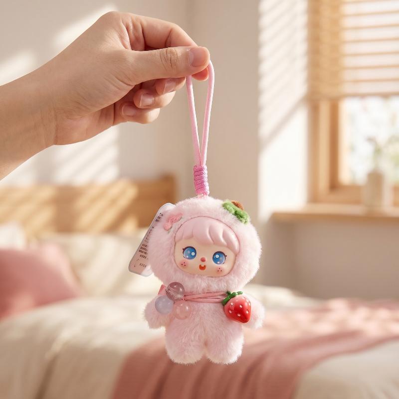 Cute Soft Fluffy Fruit Vinyl Doll Plush Keychain Toys Pendant Home Ornament Backpack Hangings Stuffed Birthday Gift