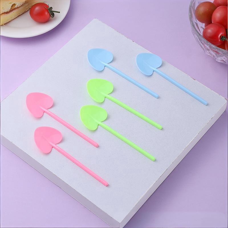 100Pcs Heart Shape Disposable Spoons - Colorful Long Handle Dessert Spoons For Ice Cream, Cake, Pastry, Mooncakes | Cute Party