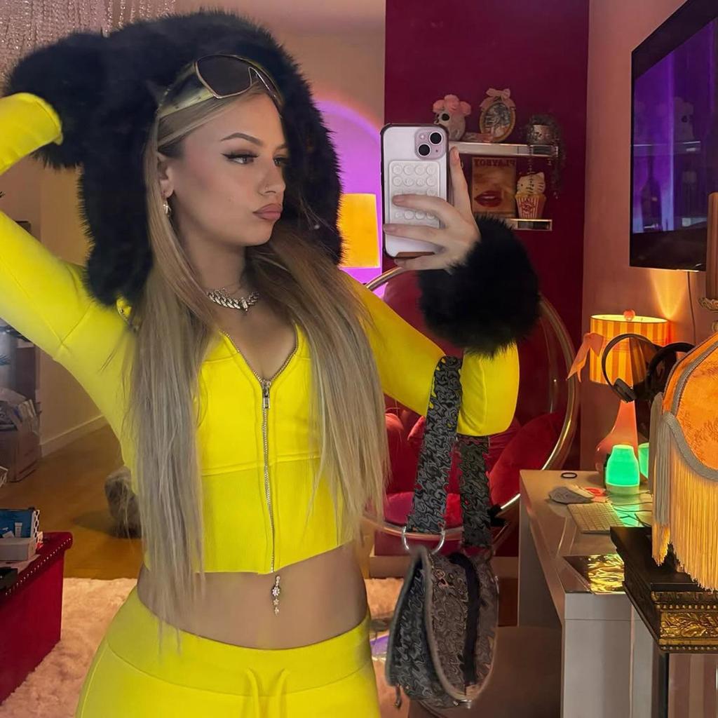 2025 Fall/Winter European Furry Hoodie & Rhinestone Sweatpants Set