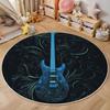 Blue Electric Guitar Round Rug Black Background Swirl Art for Music Lover Decor