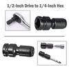 5pcs Drill Socket Adapter 1/2 inches  Square drives to 1/4 inches  Hex Shanks for Impact Wrenches & Screwdriver Bit Conversion