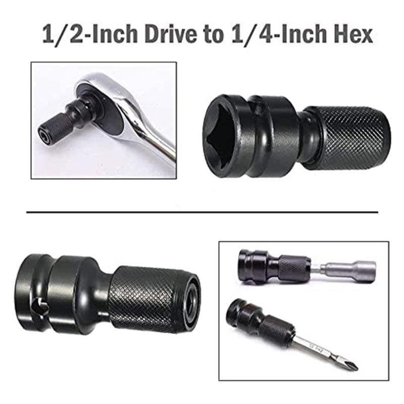 5pcs Drill Socket Adapter 1/2 inches  Square drives to 1/4 inches  Hex Shanks for Impact Wrenches & Screwdriver Bit Conversion