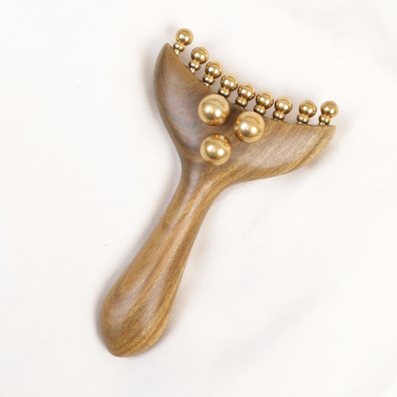 

Green & Purple Sandalwood Brass Beauty Roller Scalp Gua Sha Body Massage Brush