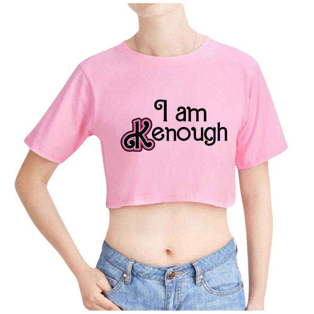 Fashion Women Casual I Am Kenough Print Short Sleeve Crop Top Funny Tee Shirts Hipster O-neck Cool Tops