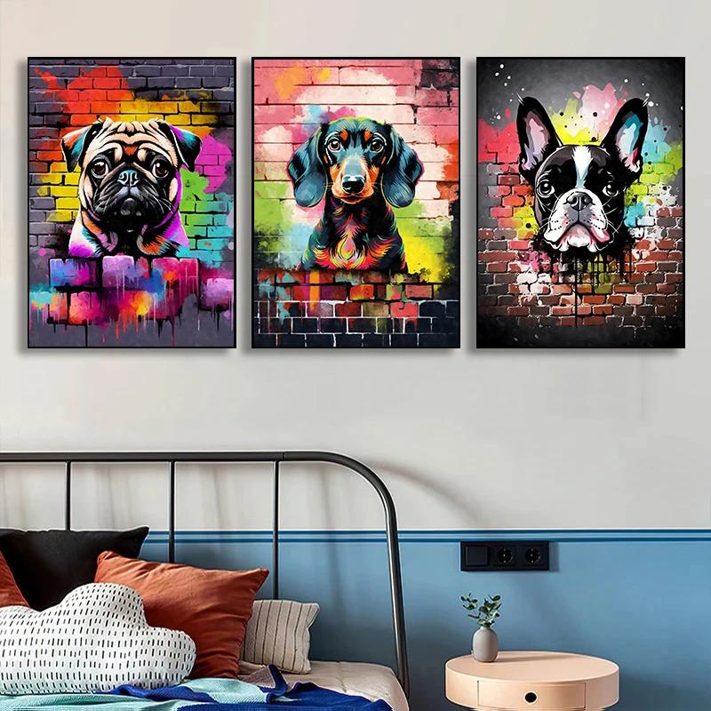 Cute Pet Dogs Graffiti Poster Prints Aesthetic Pug Dachshund Maltese Dog Wall Art Canvas Painting Home Kids Room Decor Picture