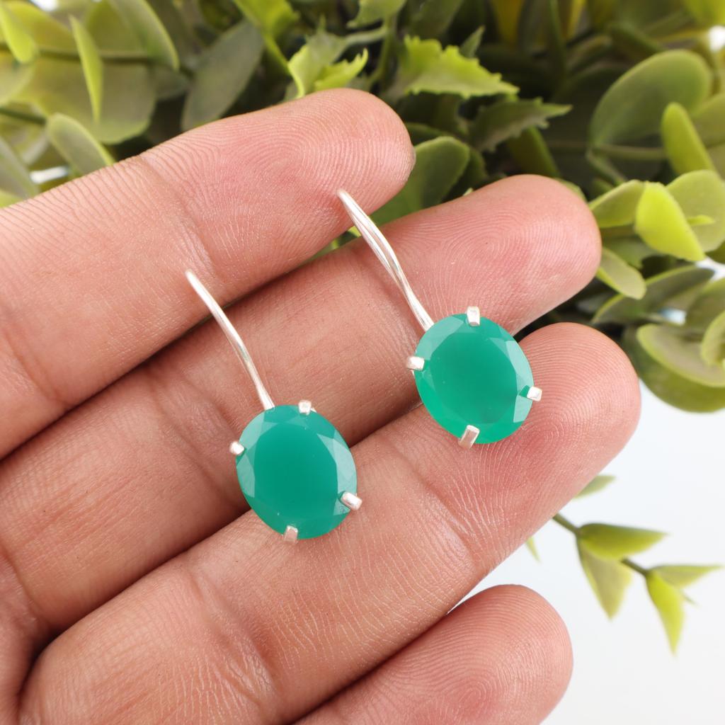 Green Onyx 925 Solid Sterling Silver Earrings, Handmade Gemstone Earrings Jewelry, Gifts For Wife Brand New Earrings