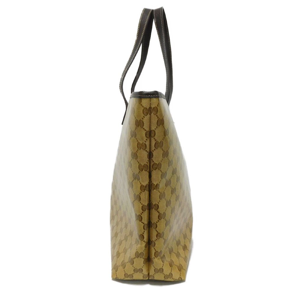 Used 9539 GG Crystal Tote 211525 7924 Brown Plastic Coated Interlocking G Charm Beige Unisex from Japan AUTHENTIC