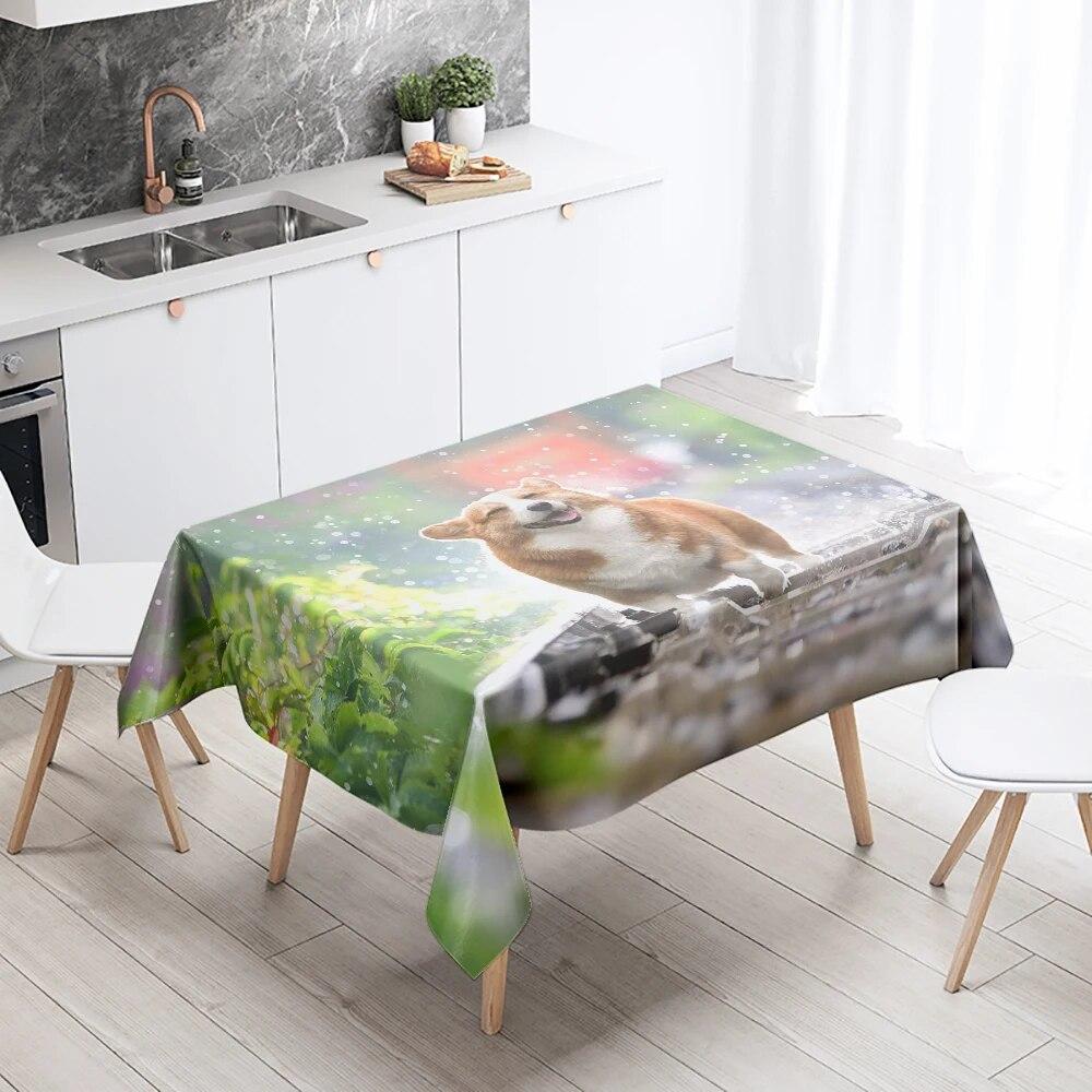 Cute Puppy Tablecloth Camping Party  Anti-Stain Waterproof Rectangular Kitchen Table Home Decor