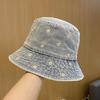Spring and Summer Hat Women's Foldable Embroidered Flower Denim Bucket Hat Women's Trendy Retro Old Versatile Washbasin Hat