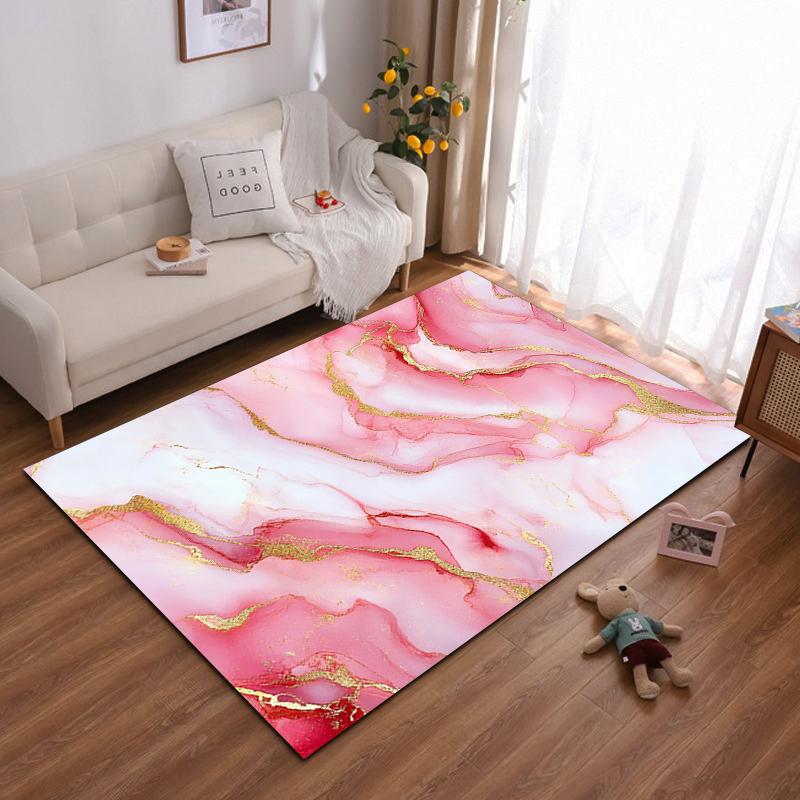 Pink and Gold Marble Abstract Design Rug Non-slip rug suitable for living room and bedroom sofas sofas