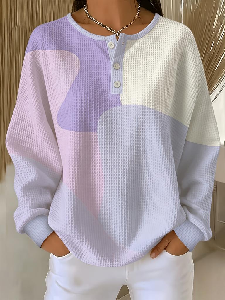 Women's waffle long sleeved T-shirt, made of soft, skin friendly, breathable fabric, comfortable, casual, versatile and stylish