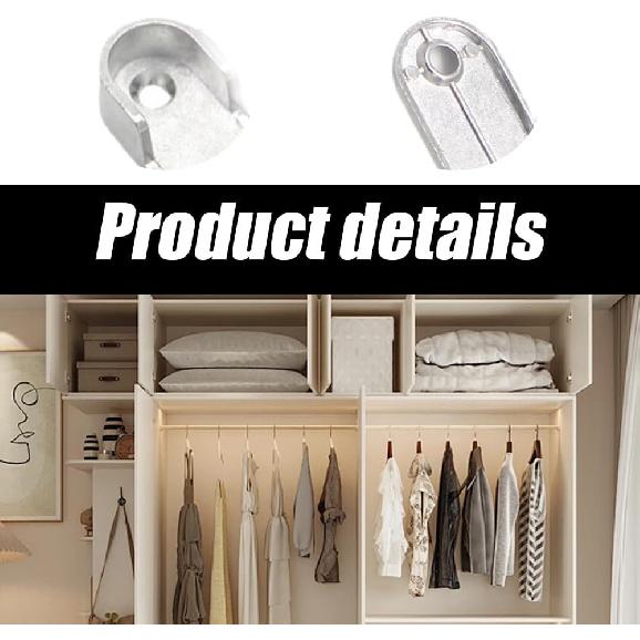 12 Pcs Oval Closet Rod End Supports with 2 Mounting Hole, Wardrobe Rod Bracket, Flanges Socket