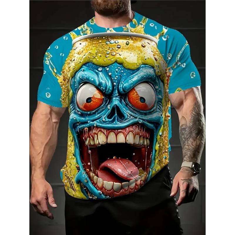 Funny Beer Tee T-shirt Men Creepy Zombie Beer Can Print Short Sleeve Man