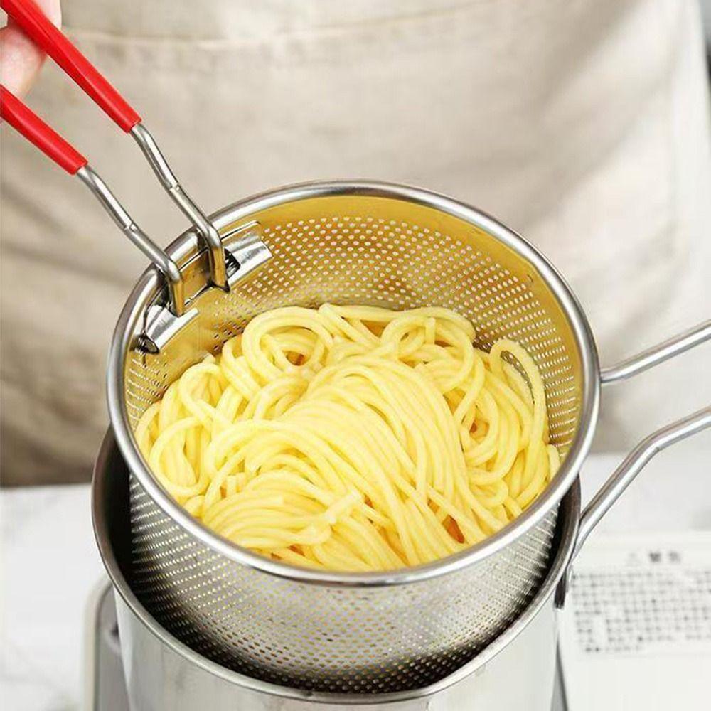 Lid Deep Fryer with Strainer Stainless Steel Milk Warmer Pot Tempura Fryer Pan Kitchen