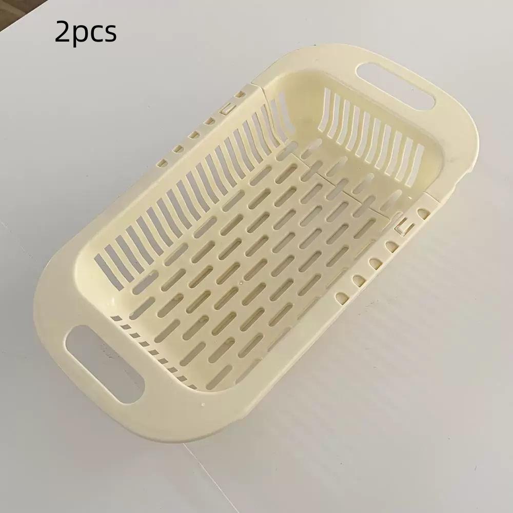 

2 pcs Kitchen Sink Storage Rack, Retractable Dish Drainer Basket for Household Vegetable Washing Basin 2pcs&1-tier бежевый
