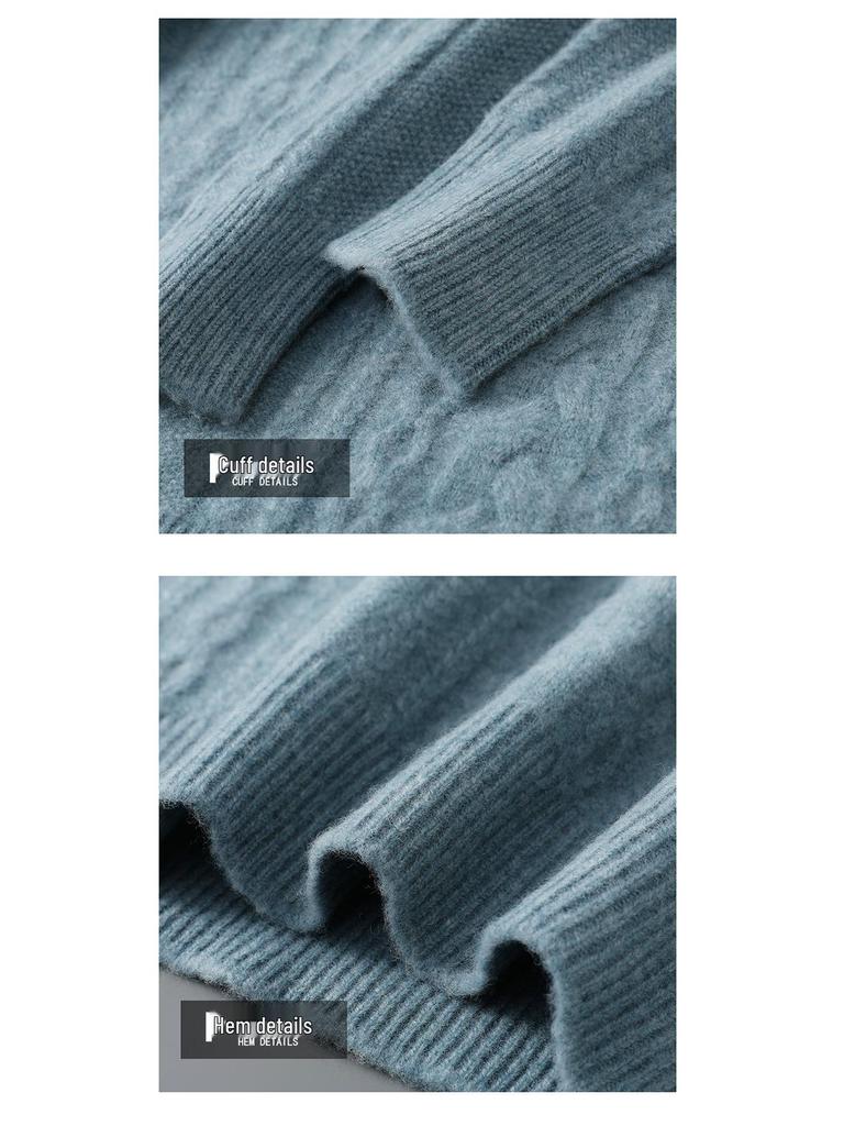 Men's Thick Half-High Collar Wool Sweater - Casual Loose Fit, 100% Pure Wool, Long Sleeve Pullover for Autumn & Winter