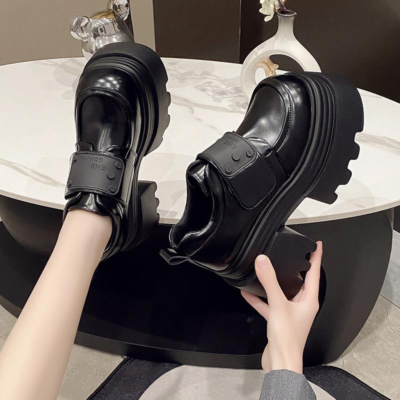 Fashion 10CM Women's High Platform Leather Shoes 2025 New Spring Heels Chunky Sneakers Female Hook&loop Loafers Walking Shoes Woman