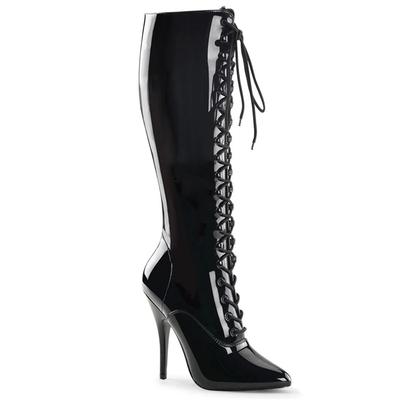 Damenmode Stiefel Klebesohle, Hoher Schaft, Runde Spitze, Spitz, Schwarz 12CM YKC