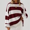 Women's Striped Neck Sweater with Long Bell Sleeves, Loose Fit Knit Pullover